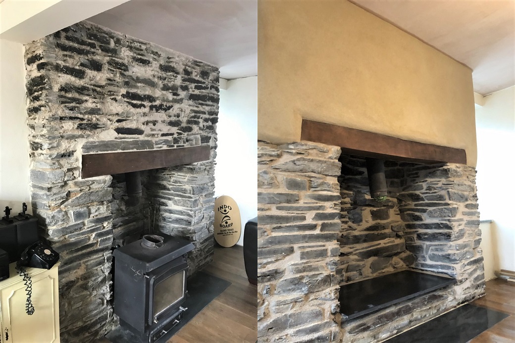 Lime Rendering and Lime Pointing Fireplace Delabole